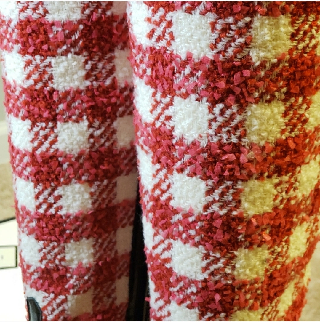 Gucci Zumi Red and White Tweed Knee Boots