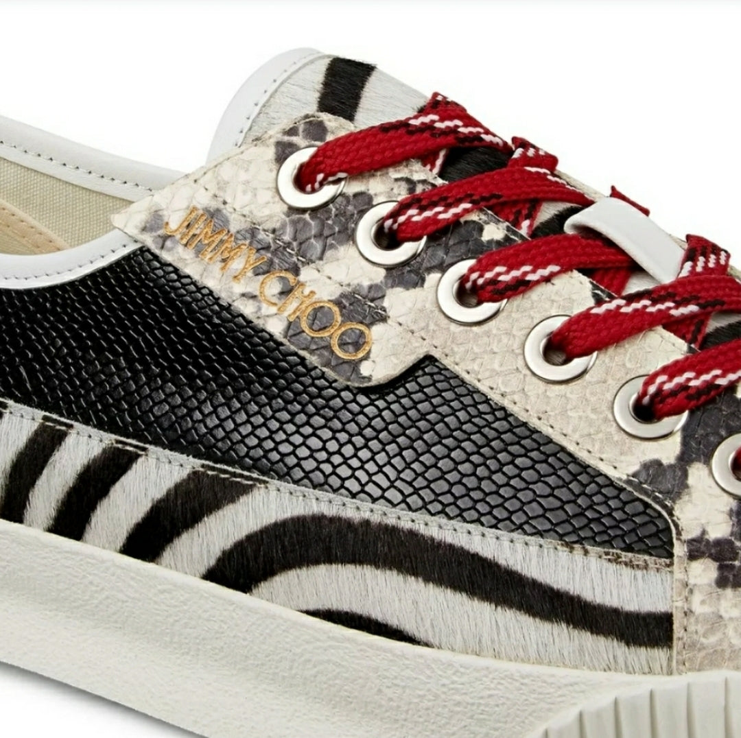 Jimmy Choo Men's Impala Lo Snakeskin Embossed Leather & Zebra Print Sneakers