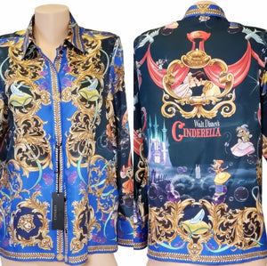 Versace Blue Disney Cinderella Silk Button-down Shirt XS