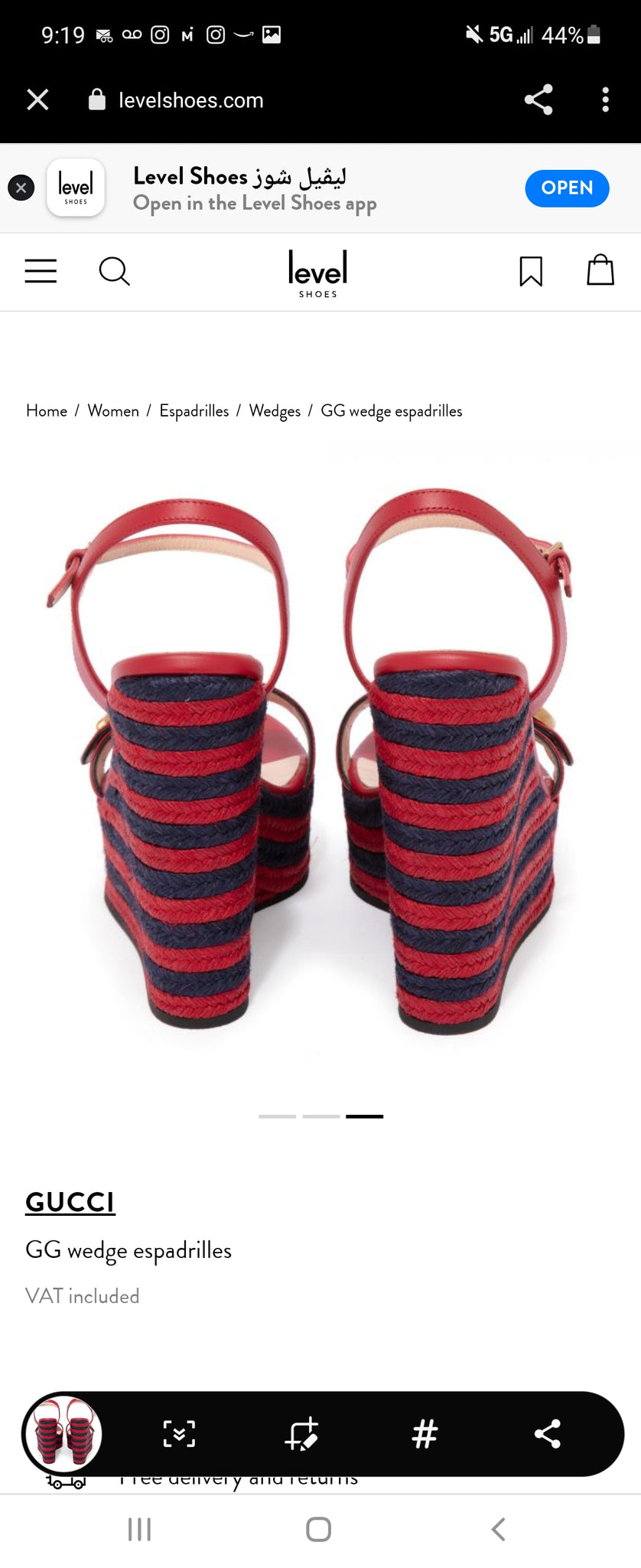 Gucci Marmont Red Leather Espadrille Platform Wedge Sandals