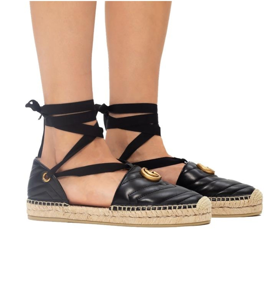 Gucci Marmont Tie Ribbon Black Leather Espadrilles – The Ultimate