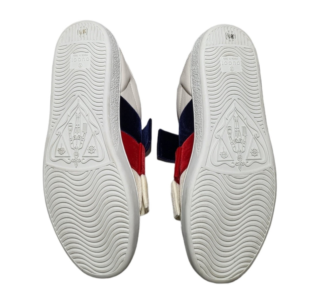 Gucci Women's Ace Leather & Velvet Red, White & Blue Bow Slip-On Sneakers