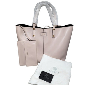 Versace Pale Blush Calfskin Palazzo Large Tote w/ Medusa Stud Handles