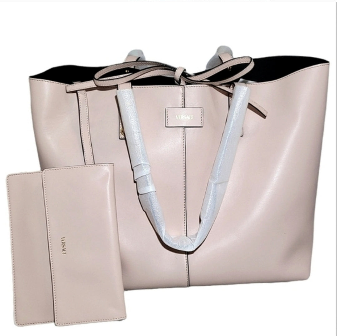 Versace Pale Blush Calfskin Palazzo Large Tote w/ Medusa Stud Handles