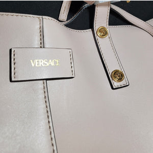 Versace Pale Blush Calfskin Palazzo Large Tote w/ Medusa Stud Handles