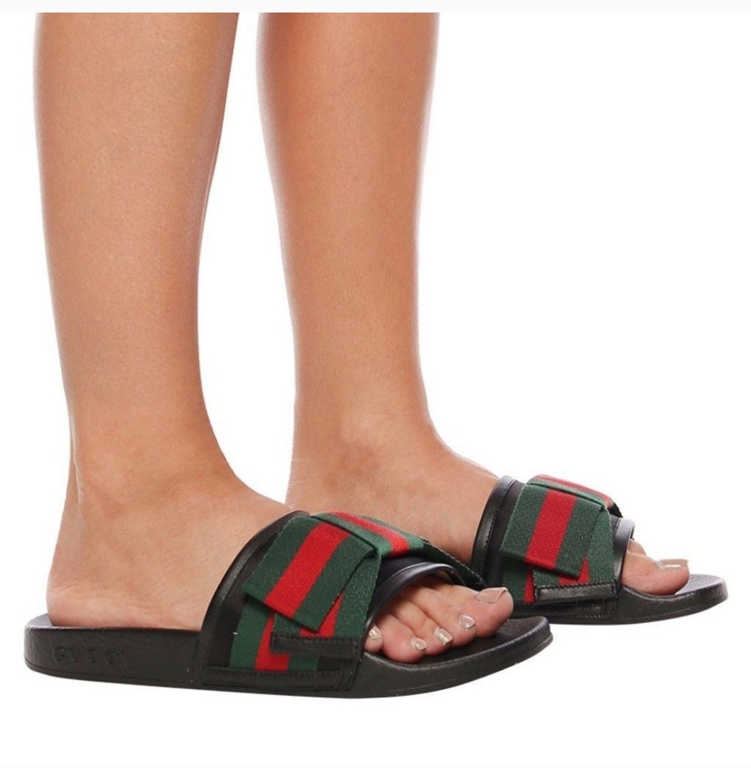 Gucci Satin Slides with Web Bow