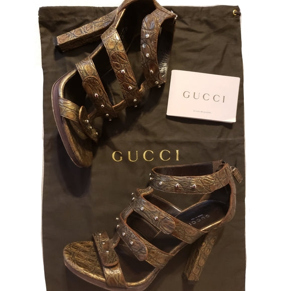 Gucci Embossed Cage Studded Heels