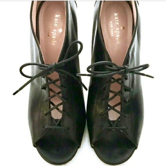 Kate Spade Inella Black Open Toe Lace Up Booties