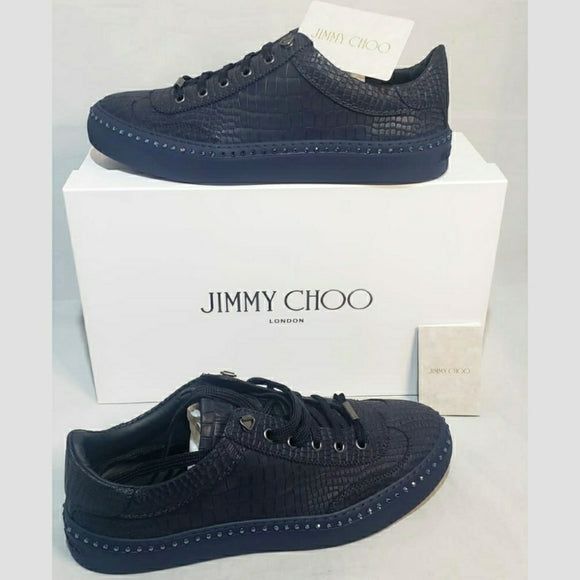 Jimmy Choo Men's Navy Croc Print & Crystal Sneakers