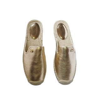 Michael Kors Leather Gold Metallic Espadrille Slip On Mules