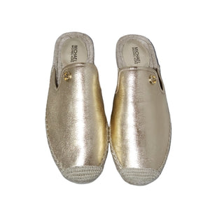 Michael Kors Leather Gold Metallic Espadrille Slip On Mules