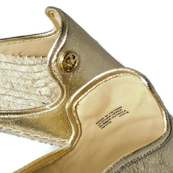 Michael Kors Leather Gold Metallic Espadrille Slip On Mules