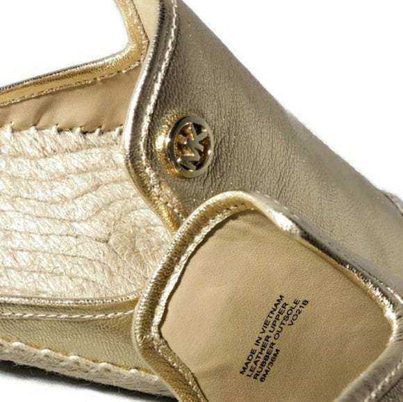 Michael Kors Leather Gold Metallic Espadrille Slip On Mules