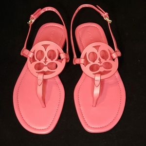 Coach Fuchsia Leather Logo Sandals